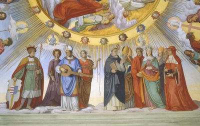 Vault of the room of Dante (detail): Dante, Beatrice, Empress Constance, the Clarissa Piccarda Romeo from Villanova and Emperor Justinian by Philipp Veit